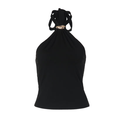 French Adjustable Buckle Lace up Top for Women Spring Sexy Backless Solid Color Tube Top Vest