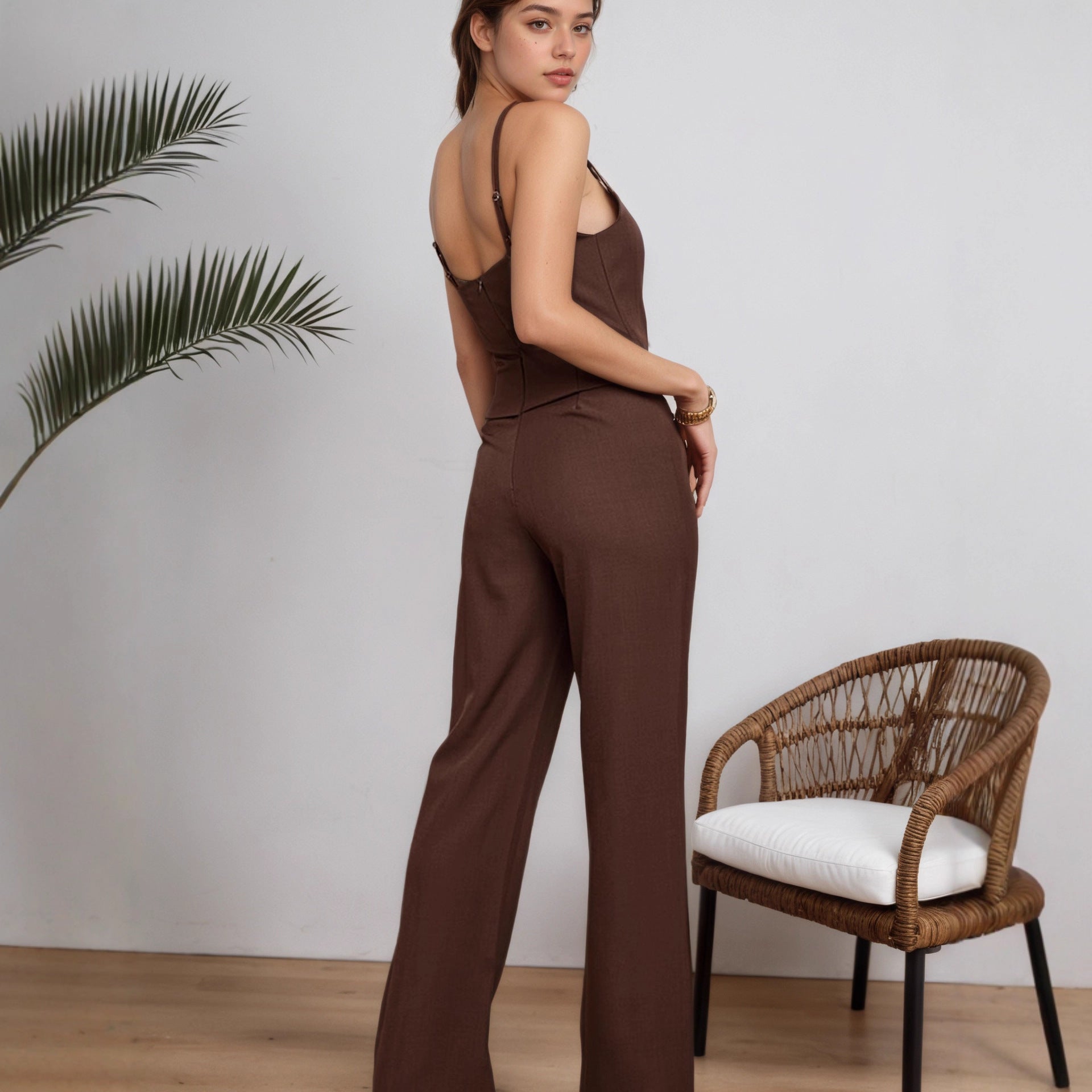 Women Clothing Spring Summer Women Elegant Sleeveless Wide Leg Pants Two Piece Set Rogan