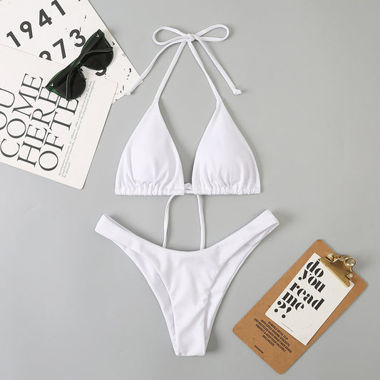 Women Split Sexy Double Sided Triangle Lace Up Bikini Beach Swimwear