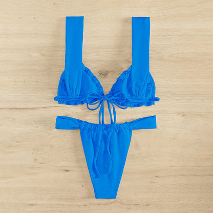 Traje de baño sexy de color sólido para mujer, conjunto de bikini de dos piezas para vacaciones en la playa.