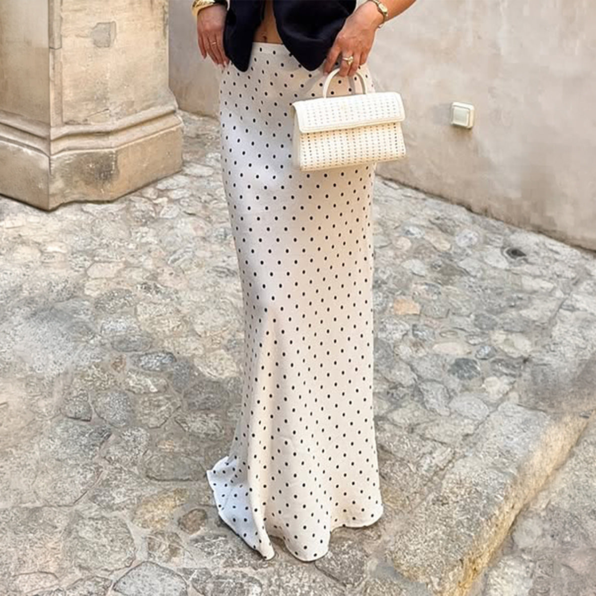 Women Clothing Summer Elegant Satin Polka Dot Fishtail Skirt Dee