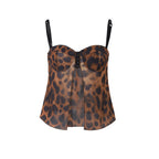 Women Clothing Autumn Sexy Camisole Slim Fit Slimming Leopard Print Short Top Burgatti