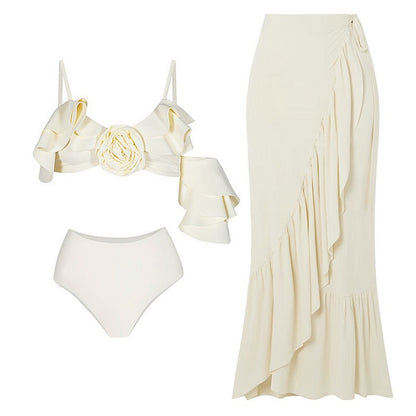 Traje de baño retro de tres piezas con bikini de primavera dividido