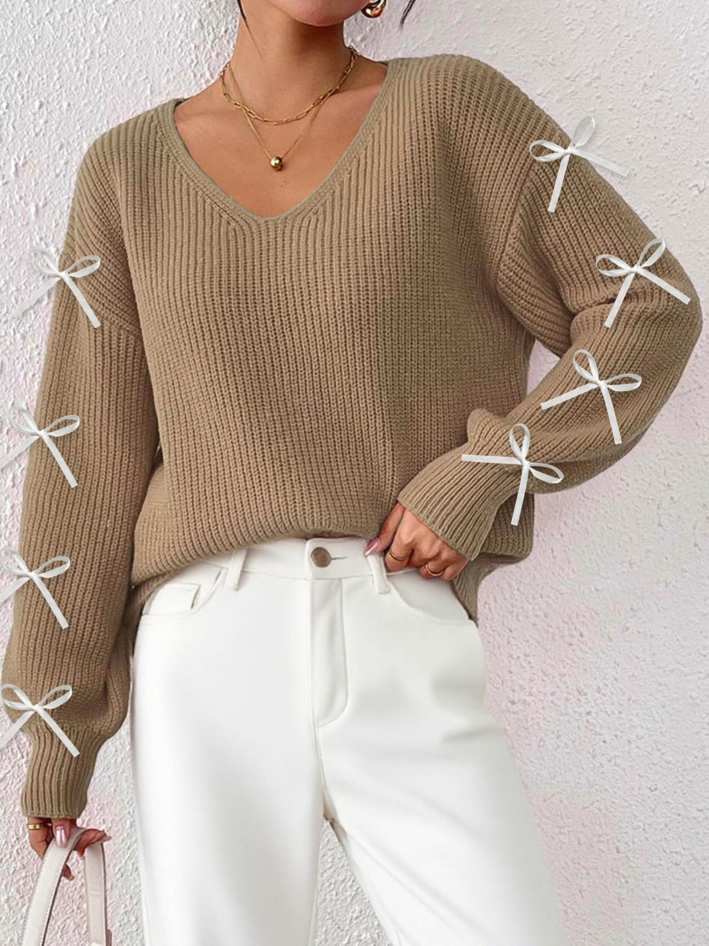 Khaki 8 Ribbon Bow
