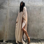 Rayon Solid Color Blouse Seaside Vacation Dress Loose Overclothes Bikini Swimsuit Robe Outer Wear Women EvenStar