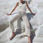 Conjunto de camiseta de playa sexy, holgada, sin mangas, con aberturas y pantalones casuales para vacaciones, a prueba de sol