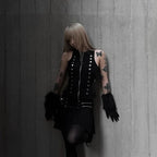 Dark Asian Culture Multi Metal Buckle Stand Collar Zipper Slim Fit Short Sexy Sleeveless Top for Women WHATOWEAR