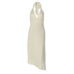 Women Clothing Summer Sexy Backless Deep V Plunge Flounce Trim Lace up Dress Women BULLINGER