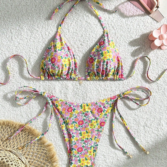 Traje de baño Bikini floral con cordones Bikini sexy para mujer Fabricante de trajes de baño separados