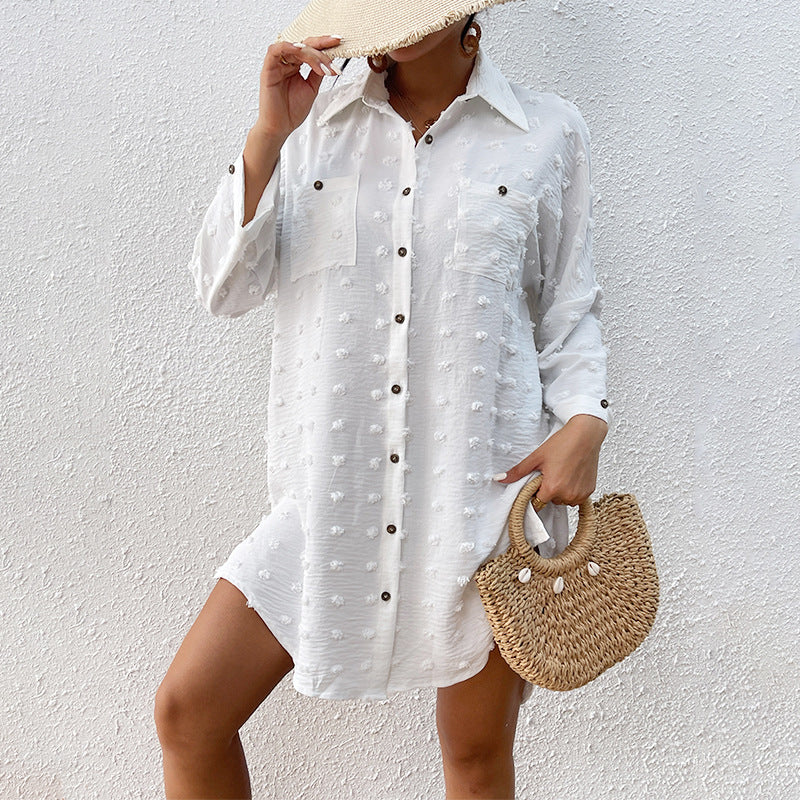 Vacation Sun Protection Clothing Women Beach Jacket Beach Cover Up Breasted Shirt Swimsuit Outwear EvenStar