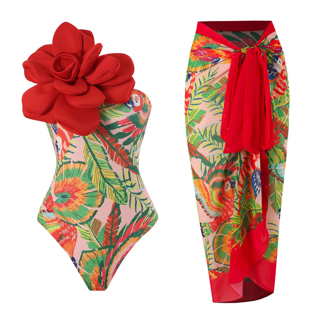 Maillot de bain une pièce pour femme, slim, amincissant, grande tenue florale, robe en mousseline de soie