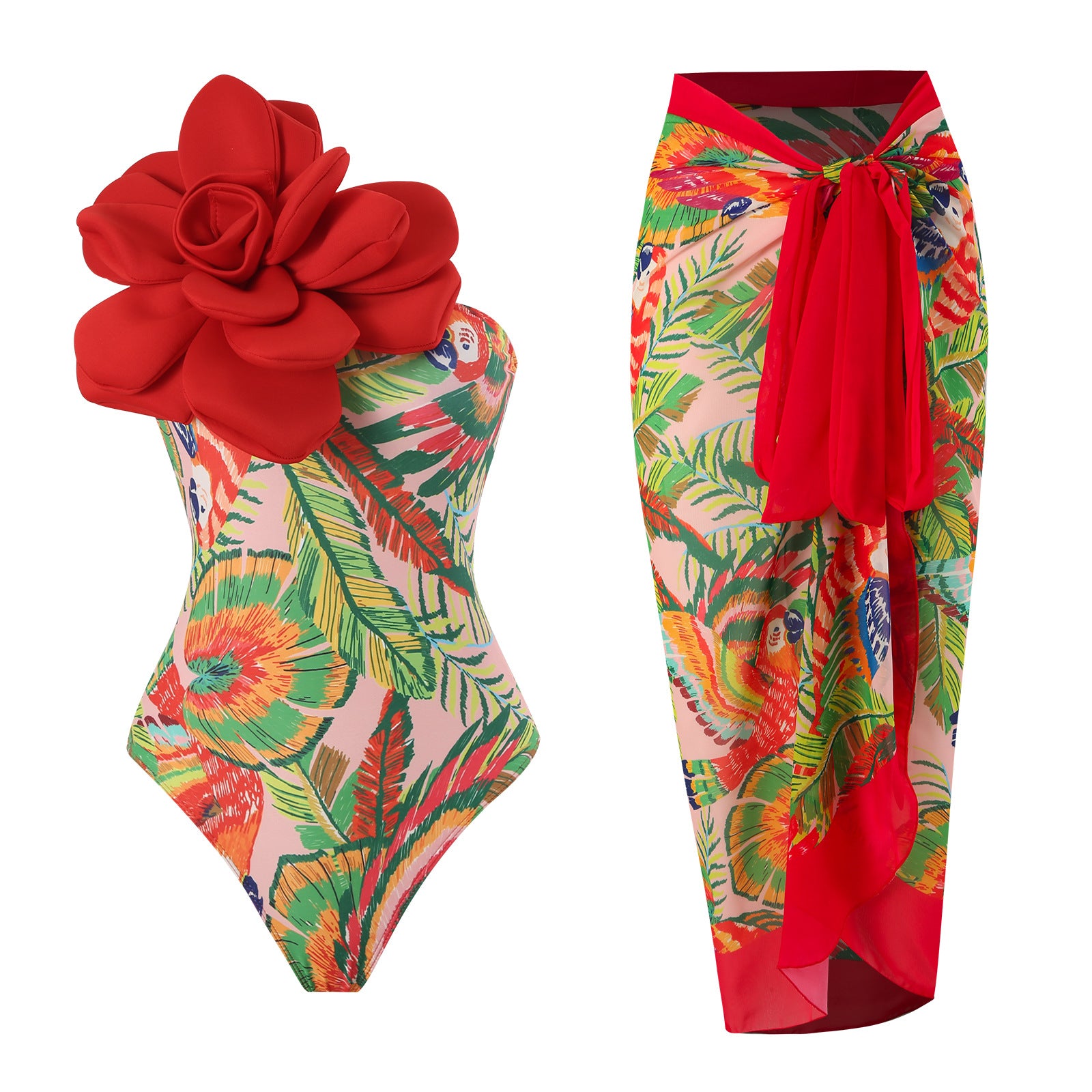 Traje de baño de una pieza para mujer, ajustado, adelgazante, con estampado floral grande, vestido de gasa