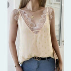 Summer Lace Lace Women Top Sleeveless Golden Yellow Small Sling Women Clothing V-neck Top RealGirl