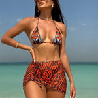 Sexy Tiger Head Striped Three Piece Sets Swimwear Swimsuit Bikini SanYuva
