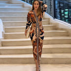 Robe imprimée moulante à manches courtes et col en V pour femme, collection printemps