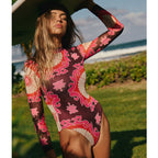 Printed Long Sleeve Zipper Surfing One Piece Swimsuit Thunder