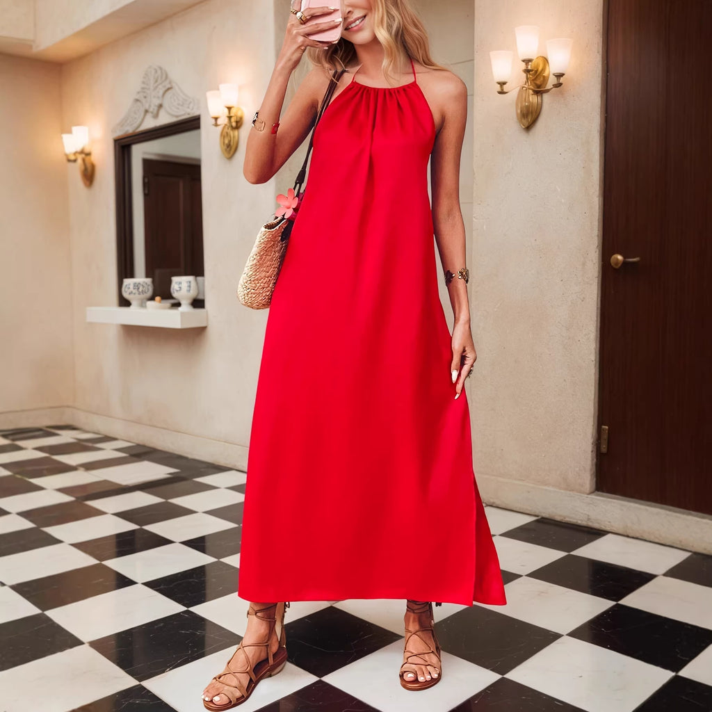 Women Clothing Popular Halter Sleeveless Solid Color Vest Dress Women Summer Rogan