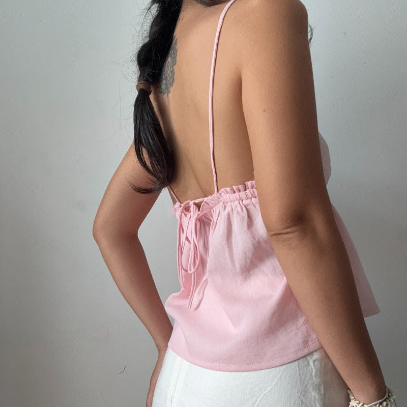 Women lothing Summer Sexy Slim Fit Camisole Low Cut Backless Lace up Sexy Vest