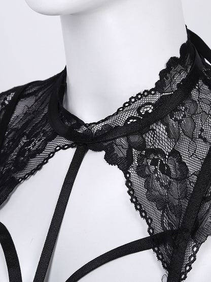Sexy Leather Backless Lace Buckle Bobo Jumpsuit Sexy Suit