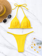 Bikini Thread Fabric Solid Color Triangle Cup Lace up Sexy Bikini Swimsuit for Women WithWind