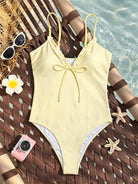 One Piece Swimsuit Plaid Striped Print Knotted Sexy Bikini Beach Women WithWind