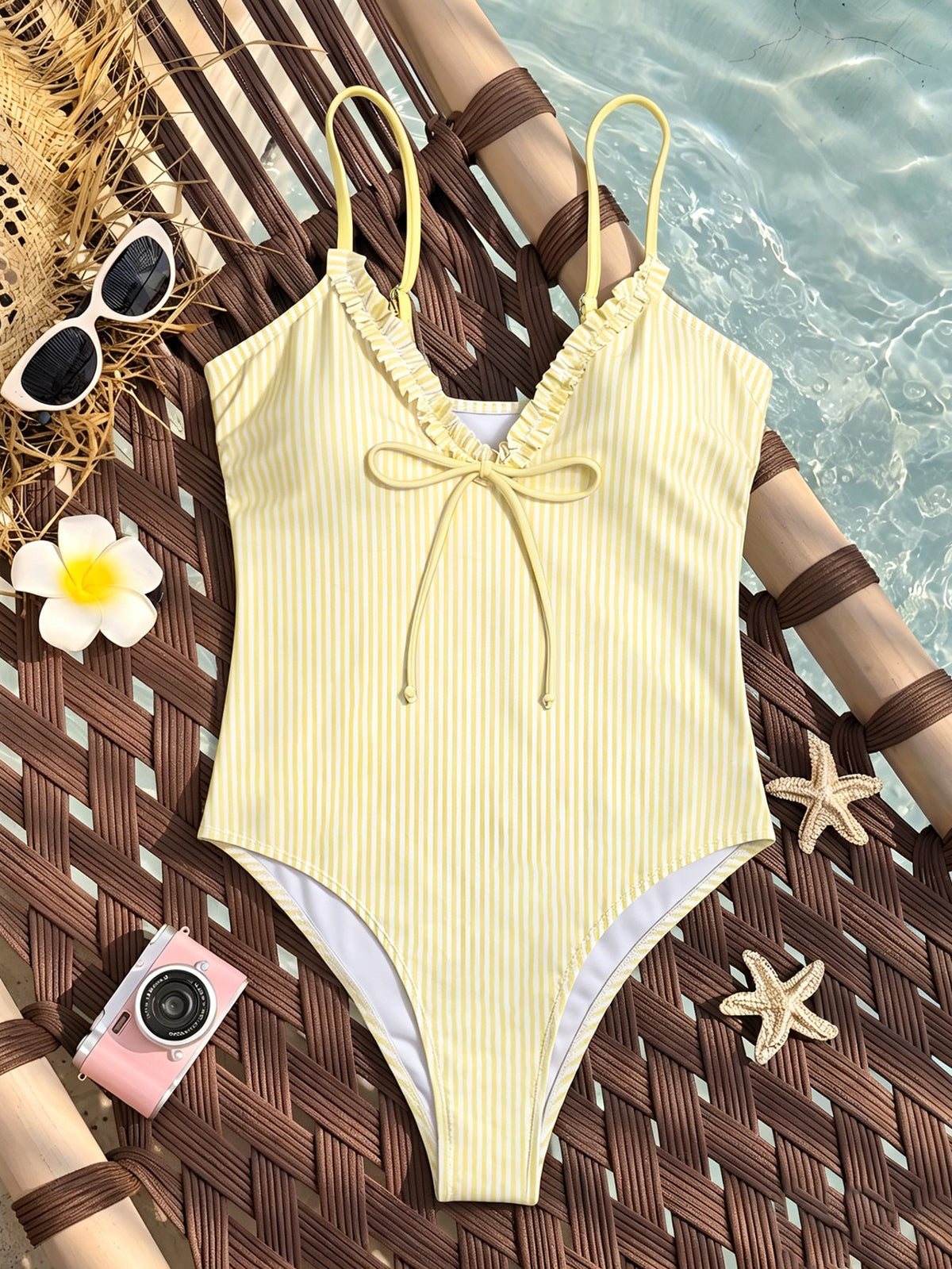 One Piece Swimsuit Plaid Striped Print Knotted Sexy Bikini Beach Women WithWind