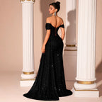 Strapless Black Evening Dress Sequined Slim Fit Slimming Fishtail Bridal Toast Dress Cocktail Evening Dress Ladys
