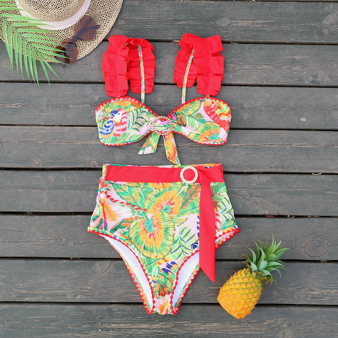 Bikini de cintura alta estampado dividido para mujer, bikini sexy