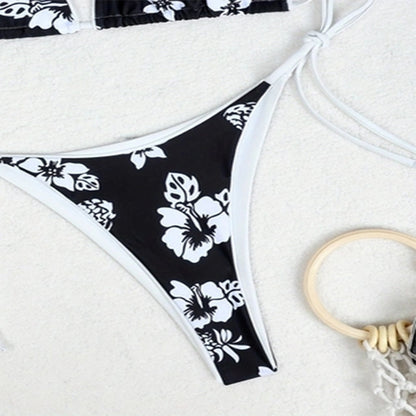 Bikini triangular con estampado floral para mujer, traje de baño sexy dividido para playa