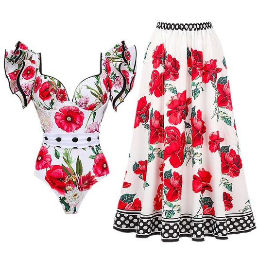 Maillot de bain sexy printemps pour femmes, ensemble jupe portefeuille, imprimé chaud et conservateur