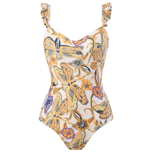 Maillot de bain une pièce pour femme, style rétro, couvrant le ventre, amincissant, en mousseline, robe de plage