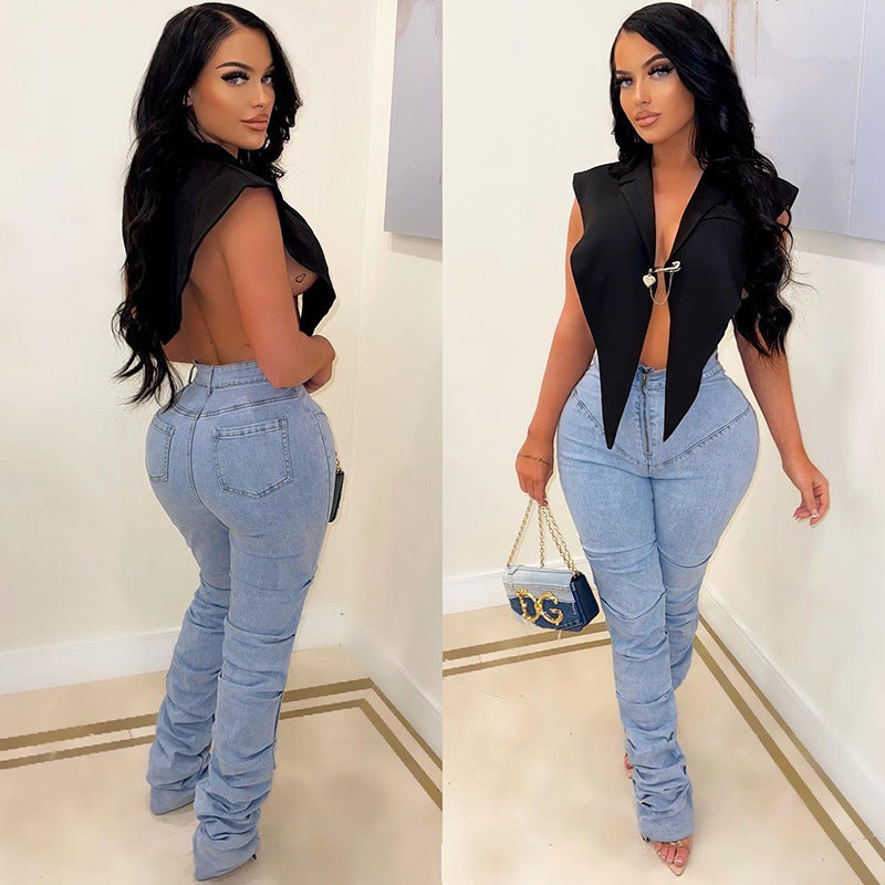 Summer Solid Color Polo Collar Inverted Triangle Small Tank Top Women Clothing Elegance Sleeveless Shirt SMUJI