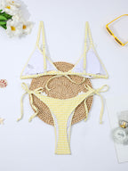 Fresh Yellow Plaid Daisy Split Bikini Swimsuit CSC