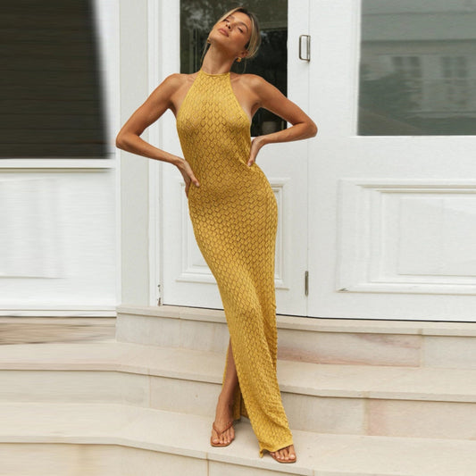 Spring Summer Women Clothes Sexy Backless High Split Dress
