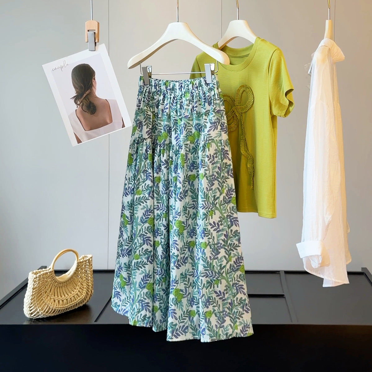 Plant Print Skirt Women Summer High Waist Slimming A line Unique Chic Maxi Skirt Sunnygrace