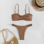 Solid Color Tube Top Hollow Out Cutout Beach Bikini Triangle Split Beach Swimsuit Swimsuit Kaijea