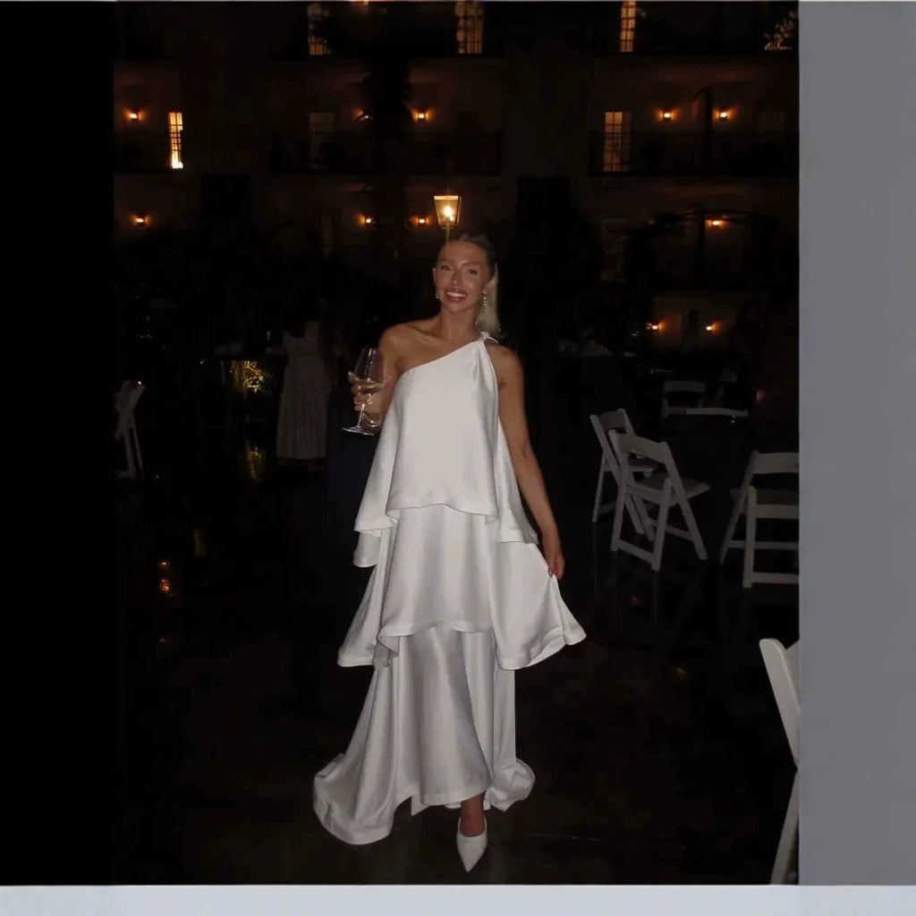 Autumn Winter Dress Multi Layer One Shoulder off Shoulder Multi Layer Maxi Dress XUYUN
