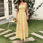 Dress Sexy Printed Leopard Print High Slit Backless Pile Collar Dress SUNSHINE