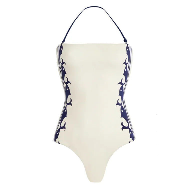White Spaghetti Strap Halter One-Piece Swimsuit