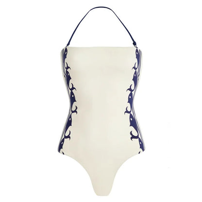 White Spaghetti Strap Halter One-Piece Swimsuit