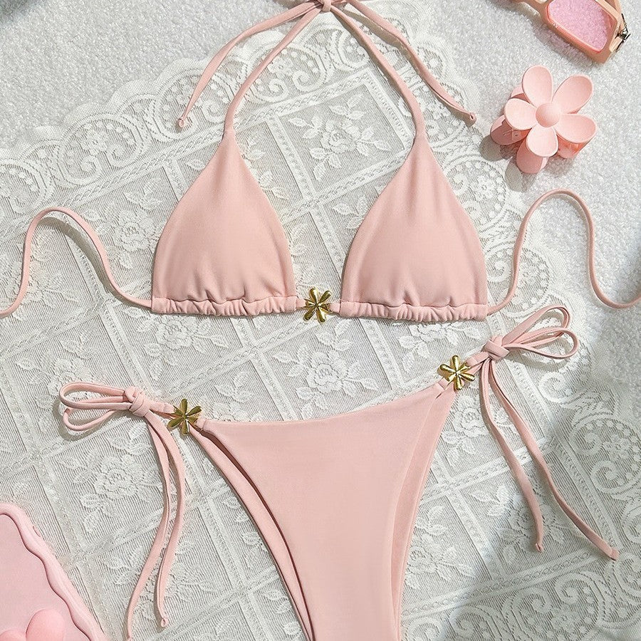 Bikini sexy de color liso con espalda descubierta para mujer para playa de verano
