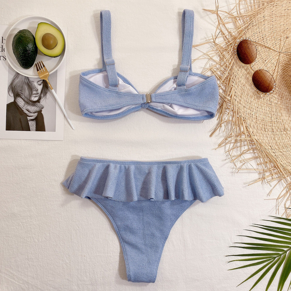 Maillot de bain simple à volants en tricot pour femme