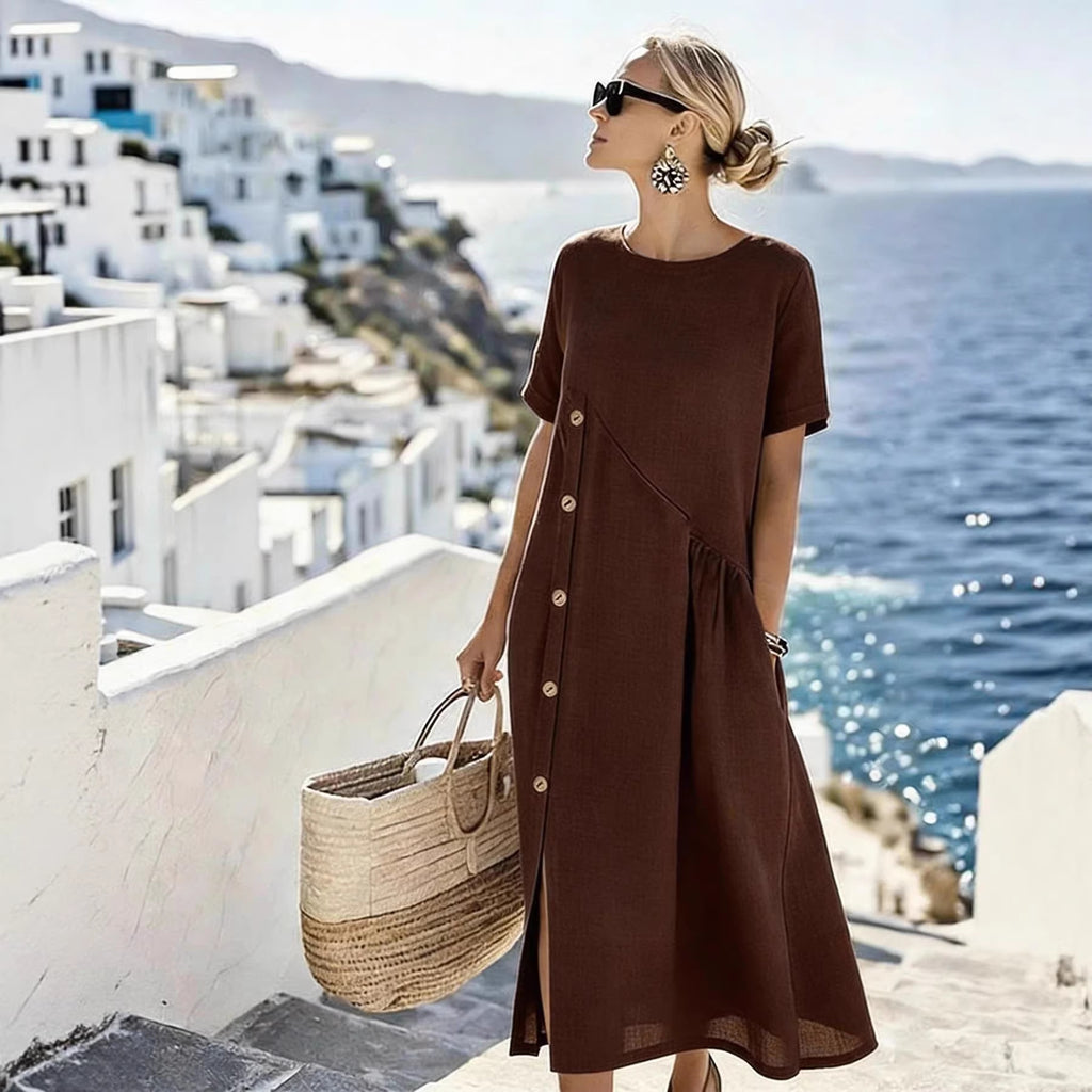 Casual Fastener Decoration Fold Pocket Mid Length Dress NICE