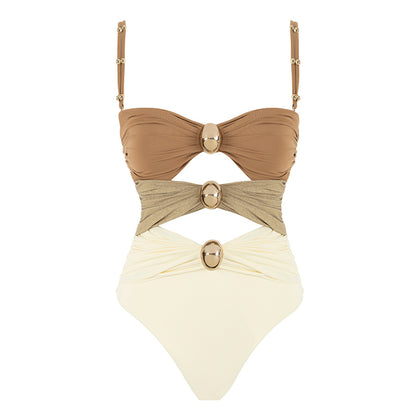 Brown Color Matching Swimsuit