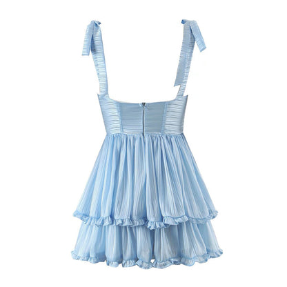 Spring Women Clothing Sexy Three Layer Colorful Silk Chiffon Sling Dress Large Swing Dress