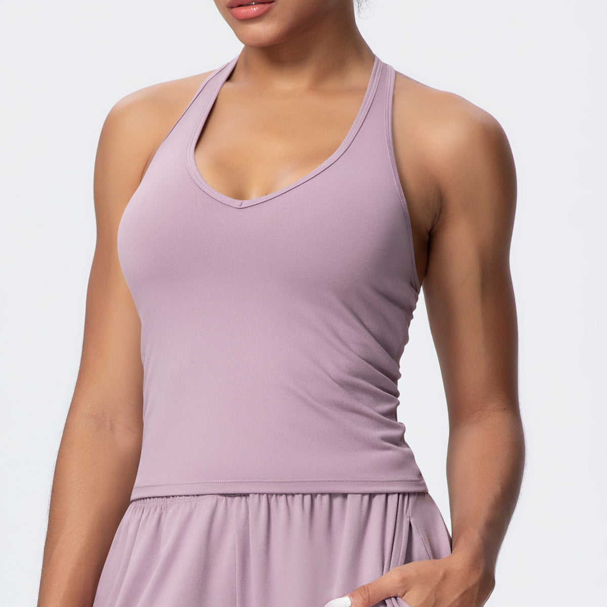 Brushed Solid Color Yoga Vest V Shaped Tight Back Spaghetti Strap Sports Underwear Running Workout Fitness Clothes NESHA