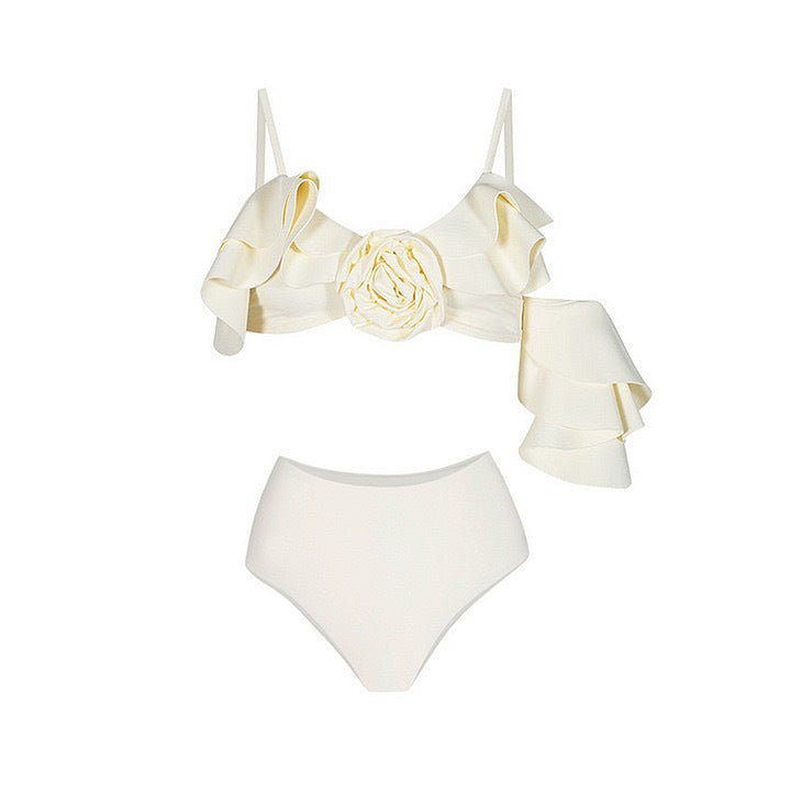 Maillot de bain rétro trois pièces à imprimé printanier