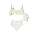 Maillot de bain rétro trois pièces à imprimé printanier