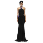 Vestido de fiesta ajustado con cuello halter y decoración de mariposas con hombros descubiertos sexy de otoño para mujer