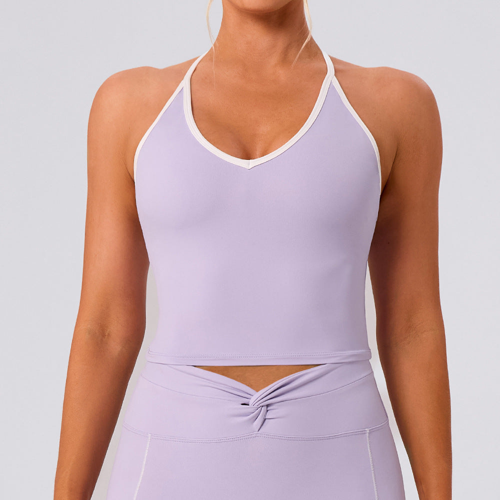 Outer Wear Contrast Color White Stripe Vest Running Halter Sports Underwear Spaghetti Strap Pilates Bra Yoga Clothes for Women Yevki